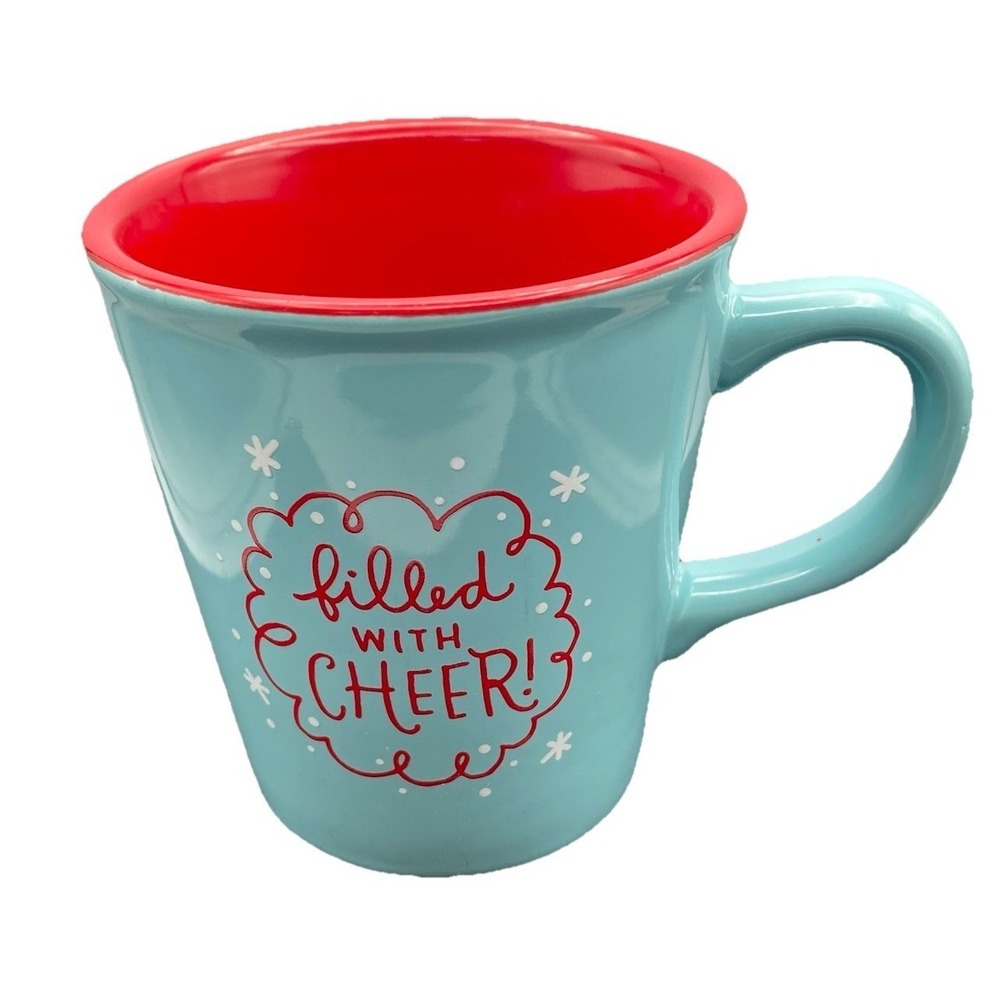 Hallmark Filled With Cheer Christmas Coffee Tea Handled Ceramic Mug Cup Red Blue